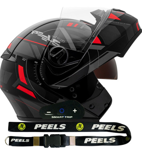 Capacete Peels Escamoteavel Com Oculos Fume Interno U-rb2 Urban Dynamic Preto Brilho Vermelho Tamanho Capacete 58