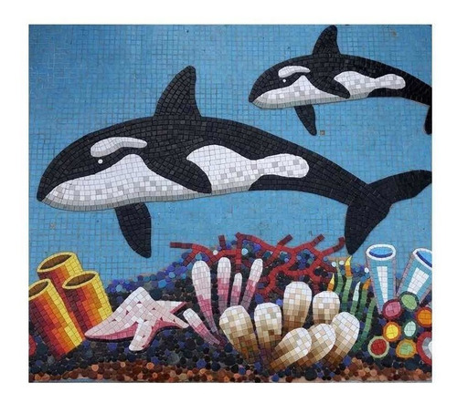 Figura Orcas  De 1.50 Y 0.90 Cms.para Alberca En Mosaico