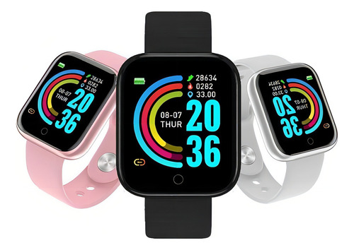 Reloj inteligente Smartwatch D20 Bluetooth rosa con correa NFE, color rosa, caja, color rosa, bisel, color rosa