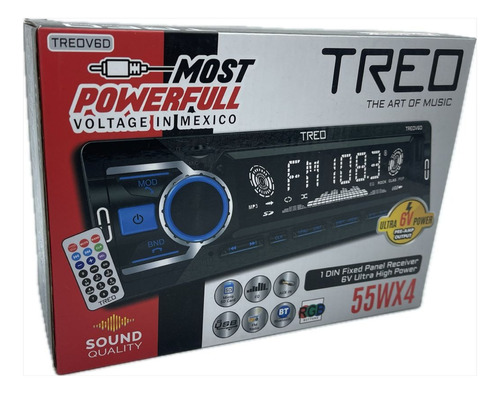 Estereo 1 Din, 6v Salida, Bt, Aux, Usb, Fm, Rgb Treo Treov6d