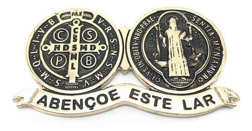 Adorno Metal Medalha De São Bento Dourado Com Imã