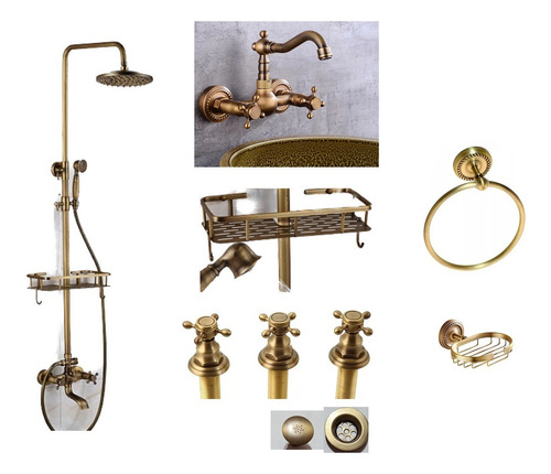 Set Baño Bronce Con Ducha +griferia Pared+ Bidet+ Accesorios