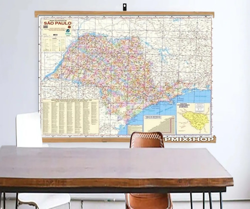 Mapa Estado São Paulo Banner Moldura Laminado Grande 120x90