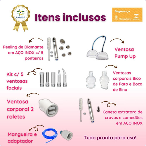 Aparelho Vacuoterapia Endermo Peeling Diamante Kit Pump Up 127/220V