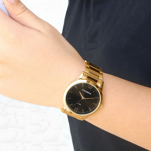 Relógio Mondaine Feminino Analógico Dourado Fundo Preto