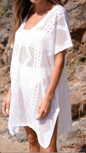 Vestido Remeron Amplio Hilo De Algodón Calado Playa Verano