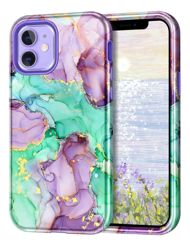 Funda Btscase Para iPhone 12/12 Pro Purple Green Marble