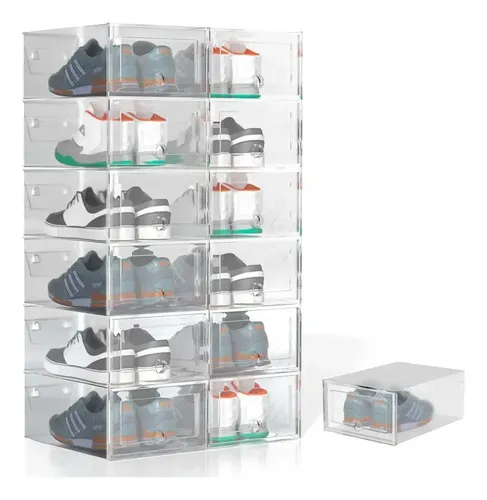 12 unidades de organizadores apilables para zapatos, cajas de plástico, transparentes