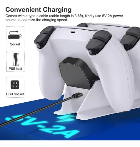 OIVO Estação de carregamento PS5, estação de carregamento para controle  PlayStation 5 PS5 com 2 cabos de carregamento rápido de substituição para  controle Sony DualSense, carregador de controle remoto PS5, estação de
