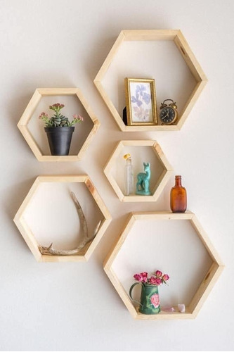 Repisas Hexagonales Minimalistas Madera De Pino Seco Al Horn