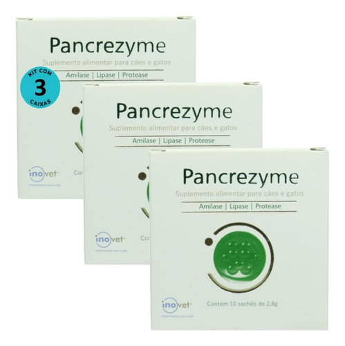 Pancrezyme Suplemento Cães E Gatos 2,8g Com 10 Sachê Kit 3