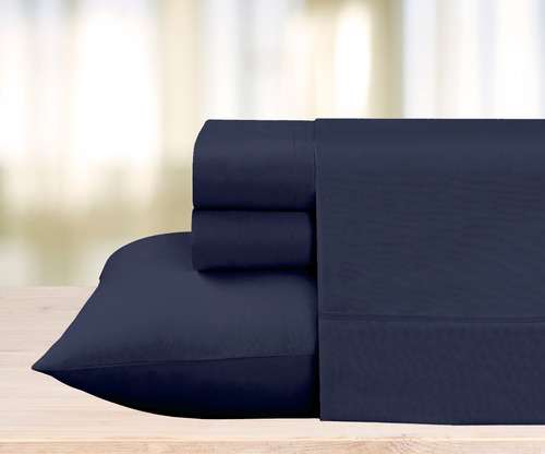 Juego De Sabanas Soft King Size Tacto Suave Color Azul Marin