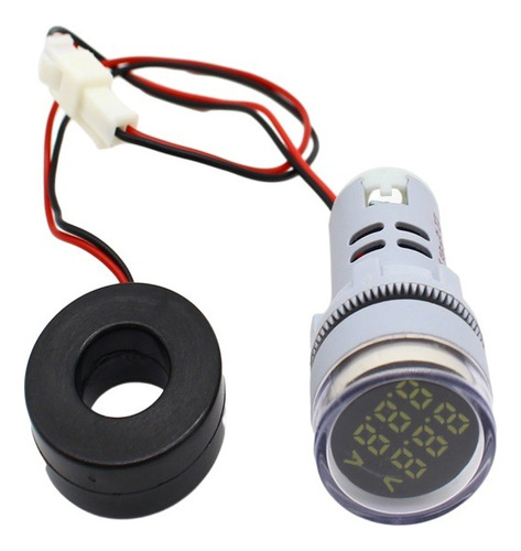 Mini Voltímetro Y Amperímetro Digital Blanco Redondo 22mm