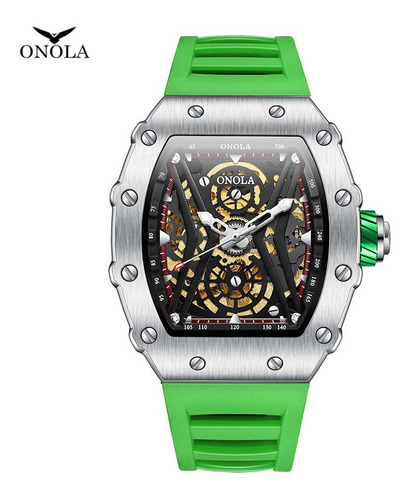 Reloj Mecánico Onola Luminous Hollow Impermeable Color Del Fondo Verde Plata