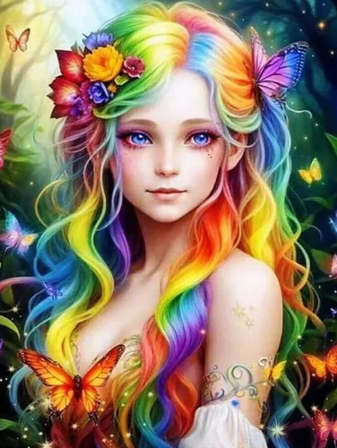 Pintura De Diamantes Bordado Mujer Arcoíris Multicolor Flor