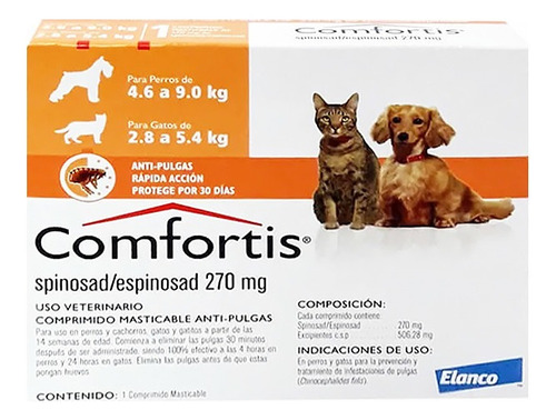Comfortis Tableta Antipulgas Perro 4.6 A 9kg Gato 2.8 A 5.4