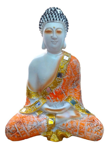 Buda Túnica Naranja Gold Meditación 30cm Feng Shui Rl64260