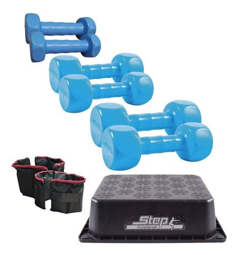 Kit Sport Maniac Step + Set Pesas Azules + Tobilleras 4kg