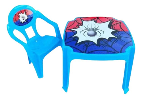 Mesinha E Cadeiras Plasnew Label Infantil Azul Aranha