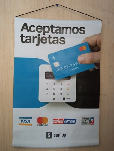 Imagen 2 de 4 de Pendón Colgante Publicitario Aceptamostarjetas Sumup 60x40cm