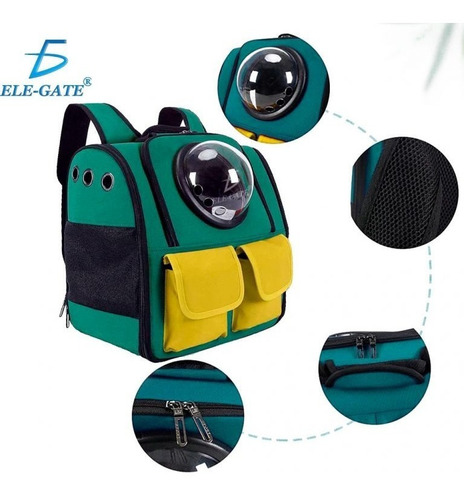 Bolsa Mochila Transportadora Perro Gato Portátil Viaje Ajustable Ergonomica Color Verde