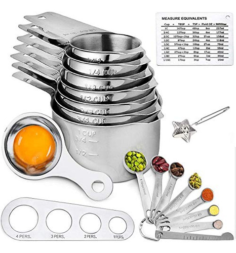 Juego De Tazas Y Cucharas Medidoras De Acero Inoxidable De 1