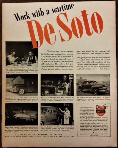 1944 Publicidad Vintage De Automoviles De Soto Chrysler Usa