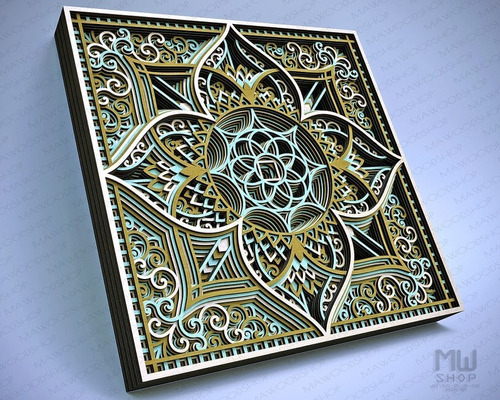 Mandala Cuadrado Multicapa Flor Árabe 60x60 Cm Mdf 