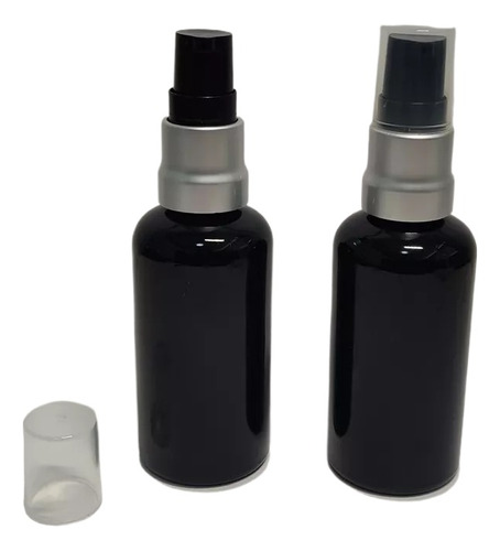 Frasco 50 Ml Negro Con Atomizador Plata -50 Pzs