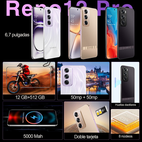 2025 Dual Sim Reno 12 Pro 512gb+12gb Desbloqueado Nuevos Smartphones Android Compatibles Con La 5g Wifi