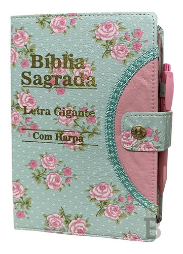 Bíblia Sagrada Feminina Letra Gigante Botão - Floral Verde