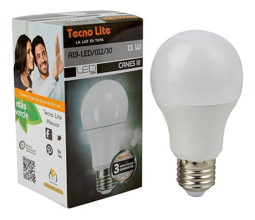Imagen 2 de 5 de Bombillo Led A19 Base E27 , 11w, Luz Cálida Tecnolite