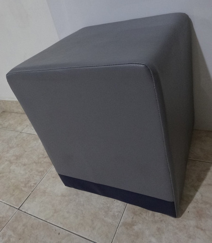 Puff Cubo Cuadrado Semicuero Gris Azul, Práctico Confortable