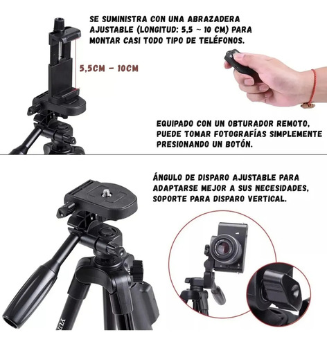 Trípode Profesional De Aluminio Para Celular C. Remoto Bt Negro