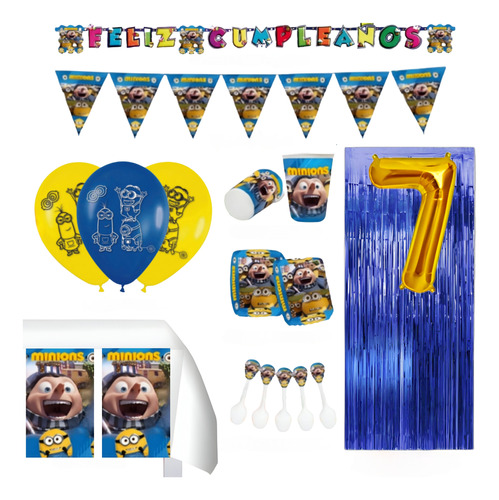 Kit Infantil Decoración Fiesta - Los Minions X36 Invitados