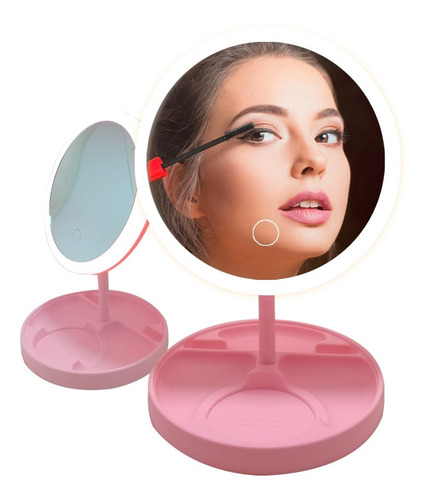 Espejo Luz Led Táctil Armable Maquillaje Usb Porta Accesorio