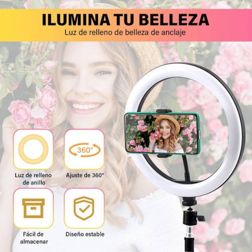 Aro De Luz Led Con 3 Modos De Luz Y 10 Niveles De Brillo