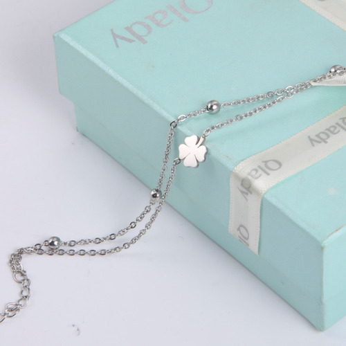 Imagen 8 de 10 de Pulsera Tobillera Plata Mujer Unisex Trebol Acero Doble Cade