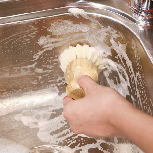 2 Cepillos De Bambú Para Sartén De Hierro Fundido, Fregadero