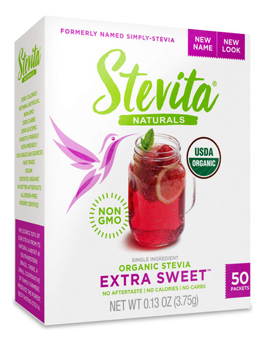 Stevita Stevia Organica Extra Dulce, 50 Paquetes, Totalmente