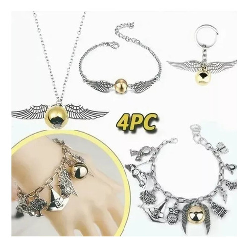 Set 4 Pcs Harry Potter Collar Pulseras Snitch Llavero