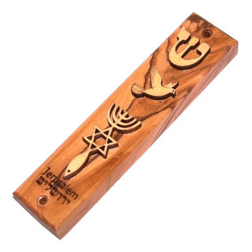 Mezuzah Mesiánica De Madera De Olivo Grabada Y Ornamen...