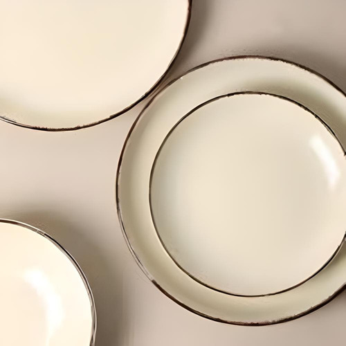 Set X 2 Plato Playo + Postre Ivory Beige Borde Envejecido Beige Borde Envejecido
