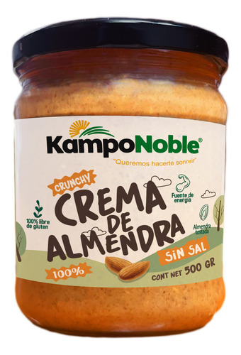 Crema De 100% Almendra Tostada 500g Kamponoble Sin Aceite