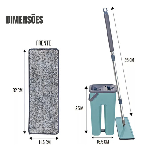 Mop Flat Rodo Giratório 360 Com Balde Lava E Seca C/ 2 Refis