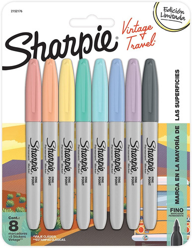 8 Plumones Marcador Permanente Sharpie Colores Vintage