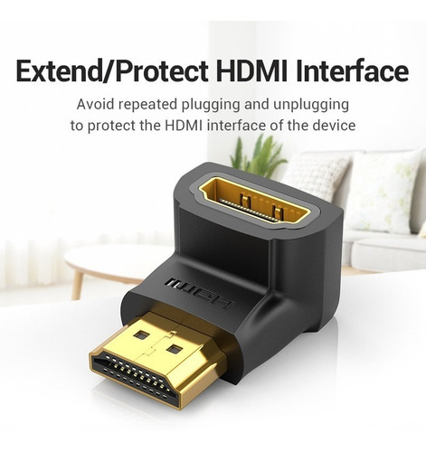 Imagen 4 de 10 de Adaptador Hdmi Macho A Hdmi Hembra Codo 90° Grados Vention