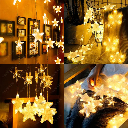 Imagen 5 de 10 de Cortina Led Luces Estrellas Tira 3 Metros Calido 220v