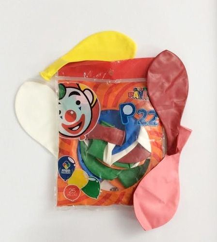 Bolsa Globos Latex P22in 56cm Colores Surtidos Payaso 25pz