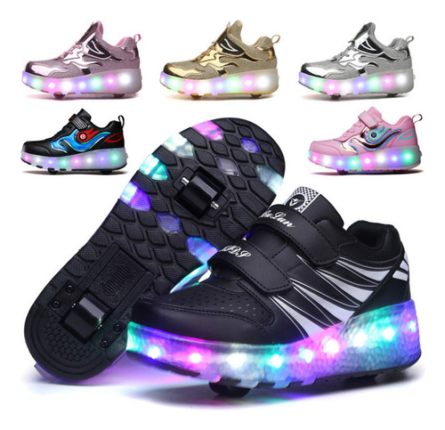 Patines Led Rosa Recargables De Dos Ruedas Para Chicas